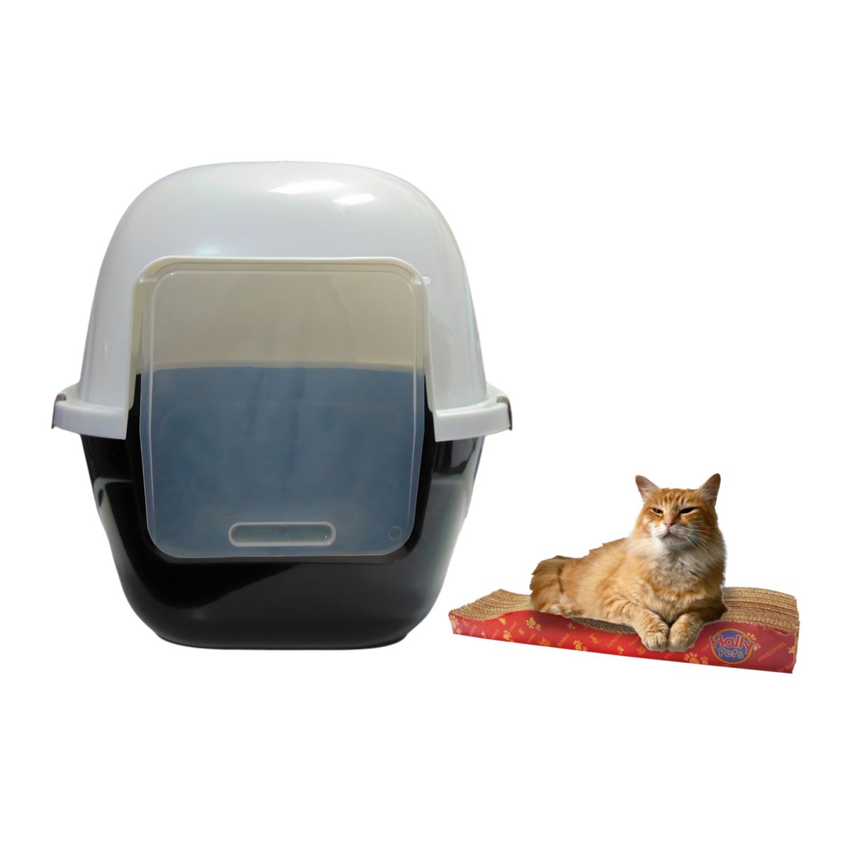 HALLY PET - Baño Para Gatos Gigante Mas Rascador Ondas Negro