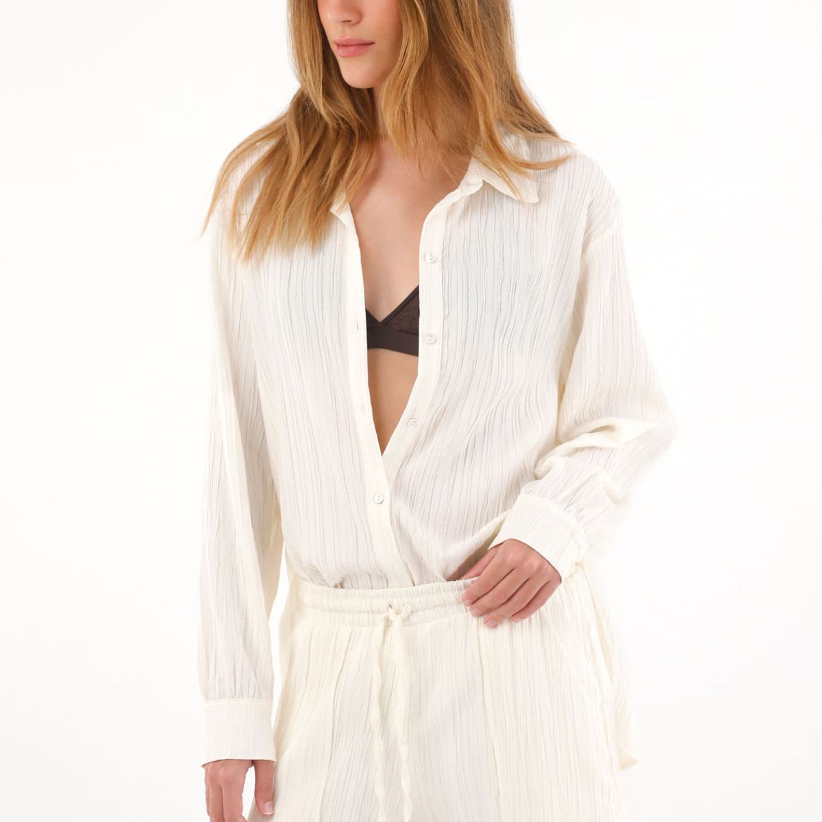 TENNIS - Camisa manga larga de tela con textura crudo para mujer