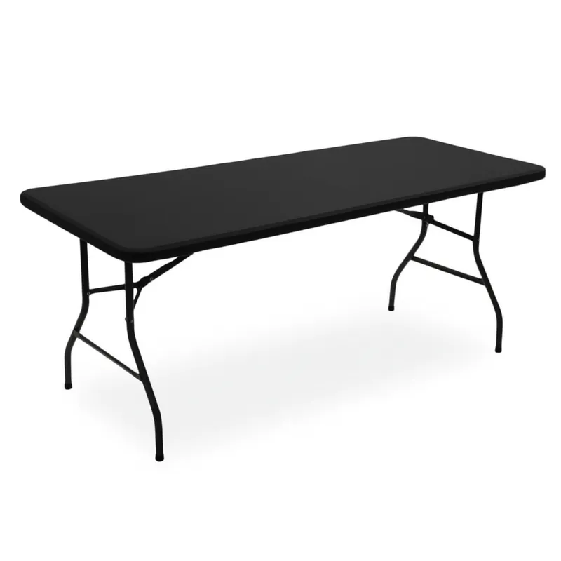 GENERICO - Mesa Portafolio Plegable 180 cm Negra Exterior Jardín Terraza Comedor