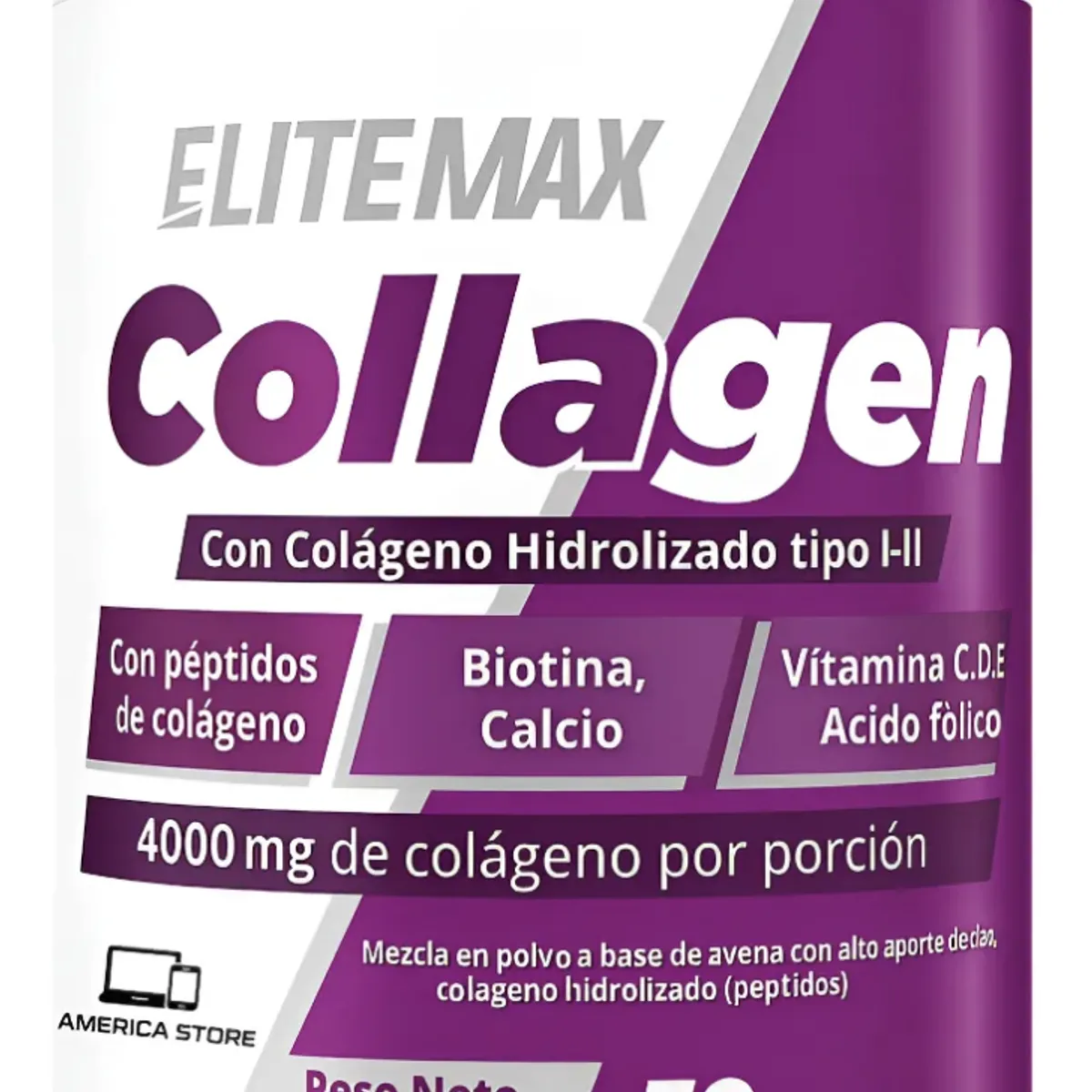 ELITE MAX - Colageno Hidrolizado De Alta Absorción Peptidos Biotina 300g Uva