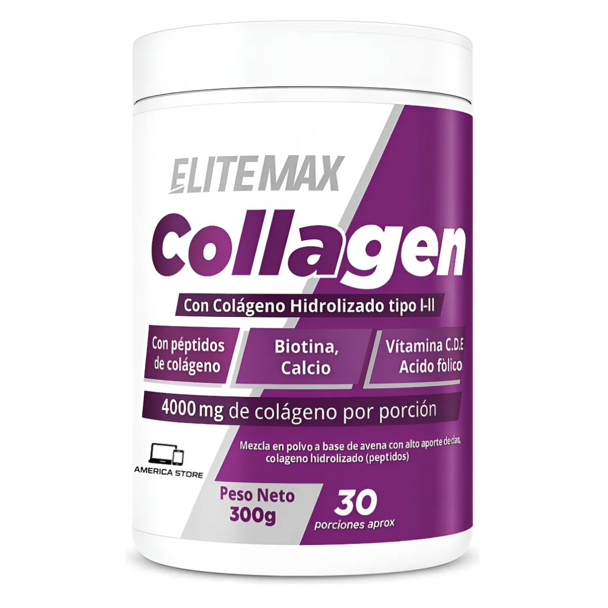 ELITE MAX - Colageno Hidrolizado De Alta Absorción Peptidos Biotina 300g Uva