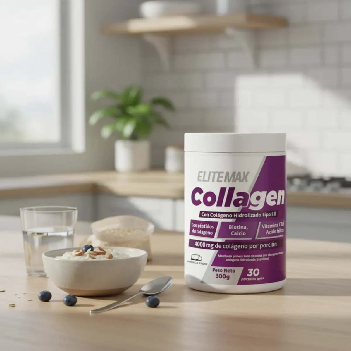 ELITE MAX - Colageno Hidrolizado De Alta Absorción Peptidos Biotina 300g Uva