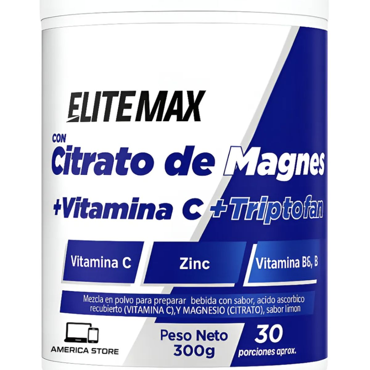 ELITE MAX - Citrato De Magnesio Elite Max Triptofano Sabor Limón 300g Limón