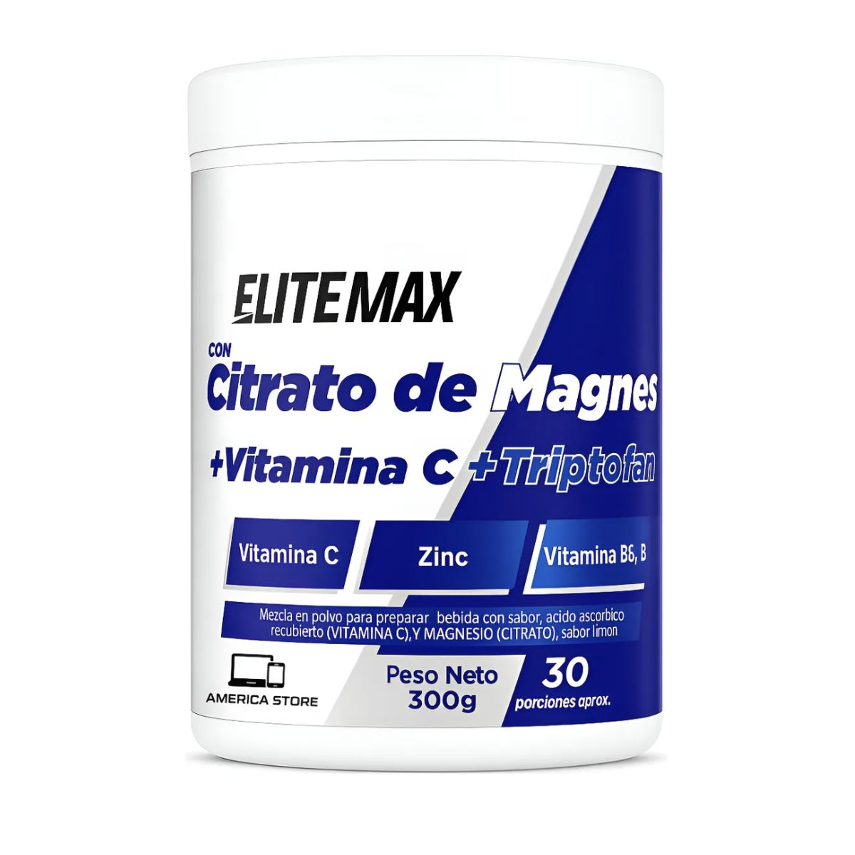 ELITE MAX - Citrato De Magnesio Elite Max Triptofano Sabor Limón 300g Limón