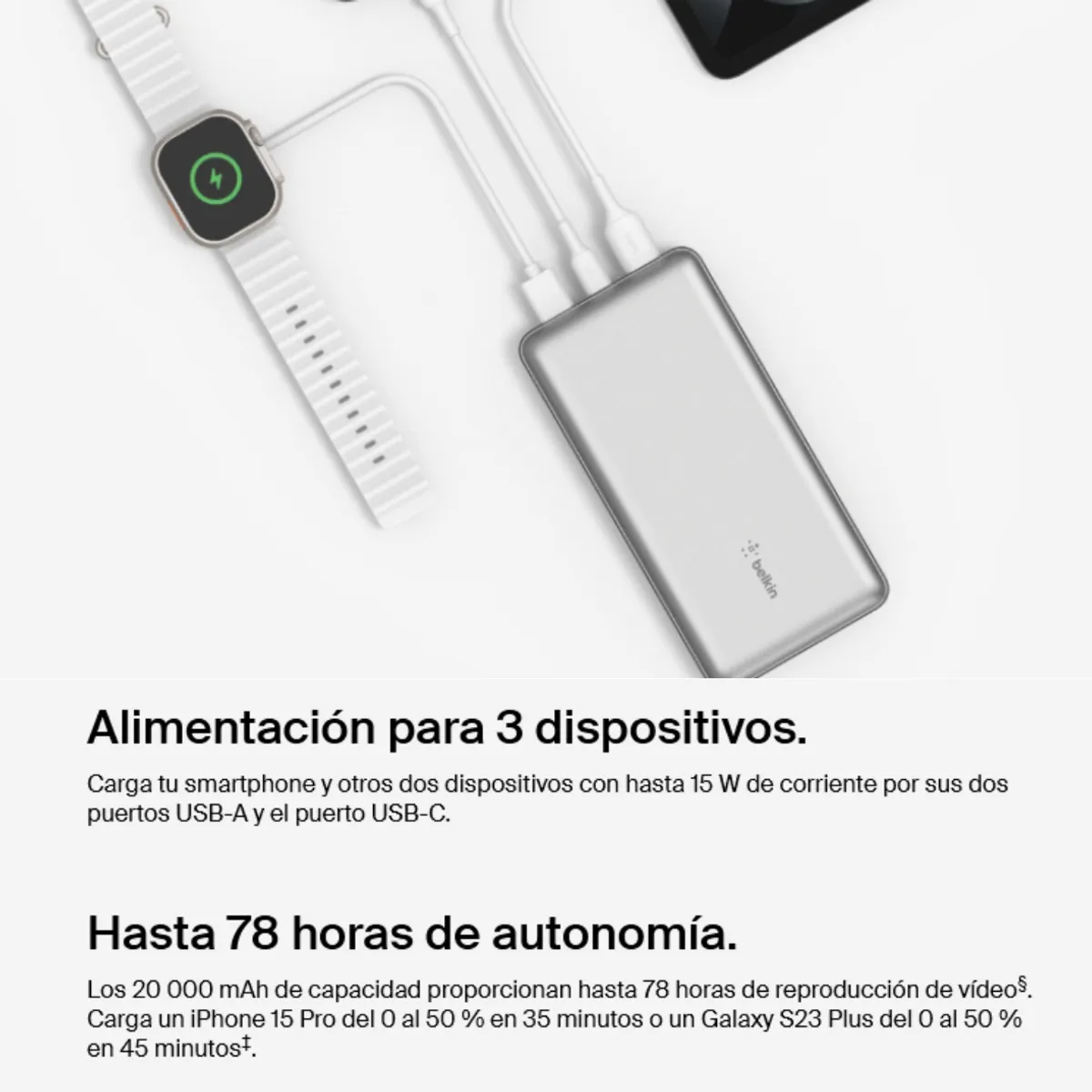 BELKIN - Cargador Power Bank 20K Belkin Boostcharge Pro, 2 USB +1 USB-C