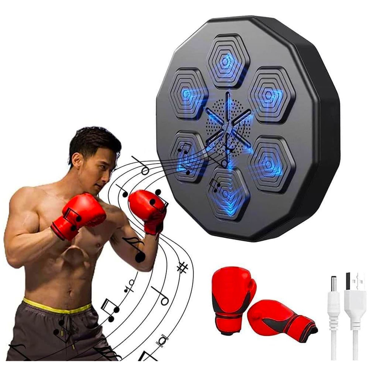 ONE PIXEL - Maquina De Boxeo Musical Electrónica Bluetooth Con Guantes Para Pared