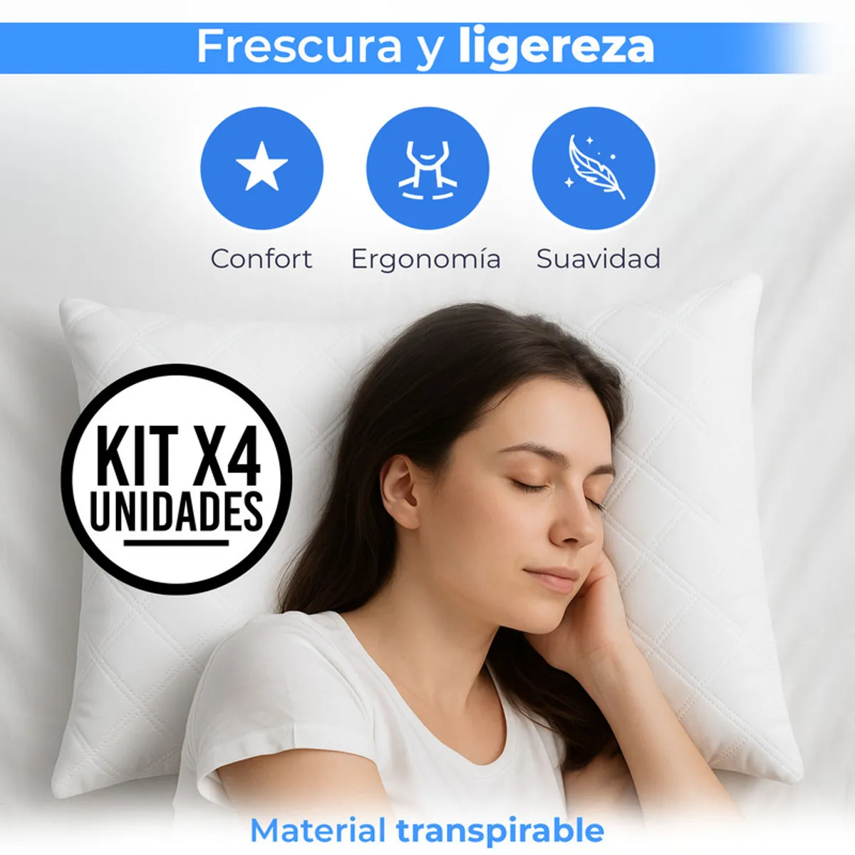 ENERGY PLUS - Set x4 Almohadas para Dormir Hotelera Microfibra Ergonómica