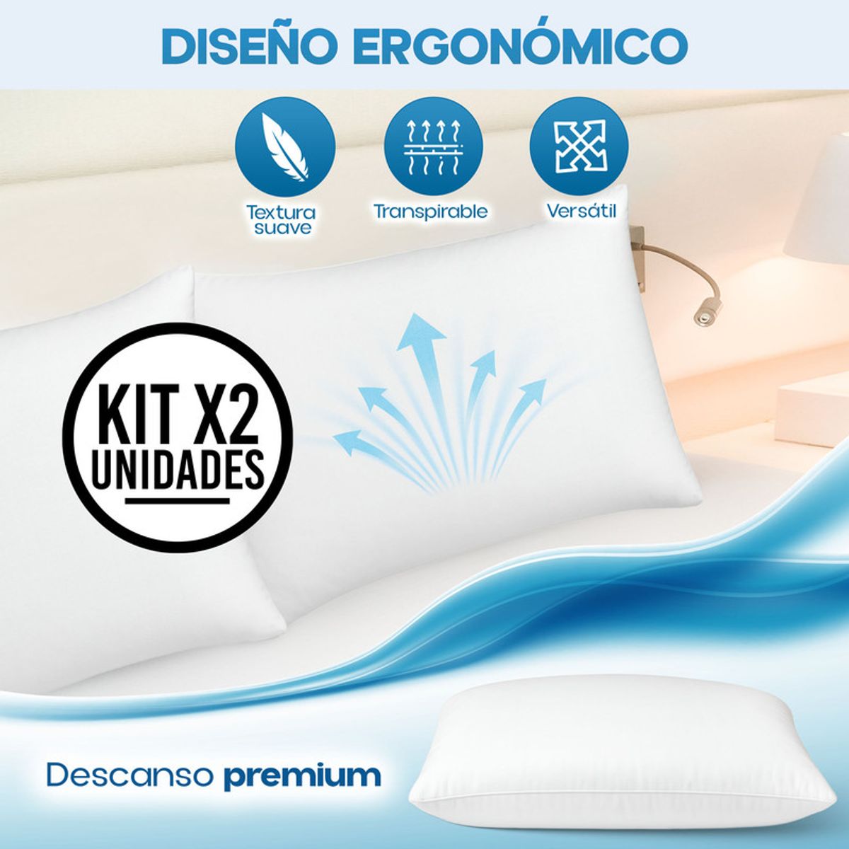 ENERGY PLUS - Set x2 Almohadas Viscoelásticas Ergonómicas con Protector
