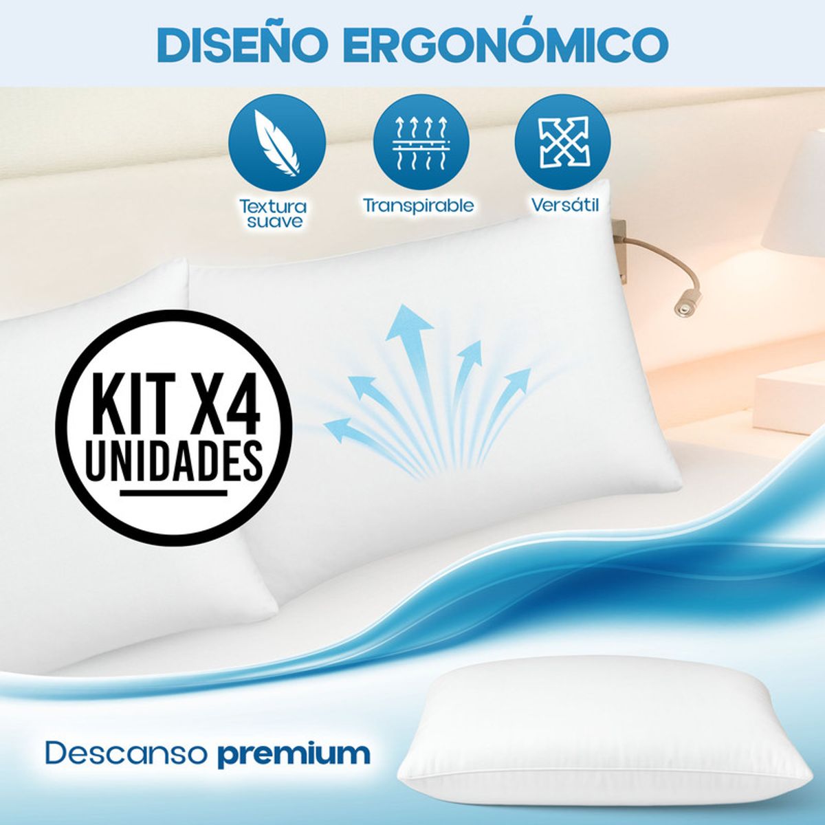 ENERGY PLUS - Set x4 Almohadas Viscoelásticas Ergonómicas con Protector