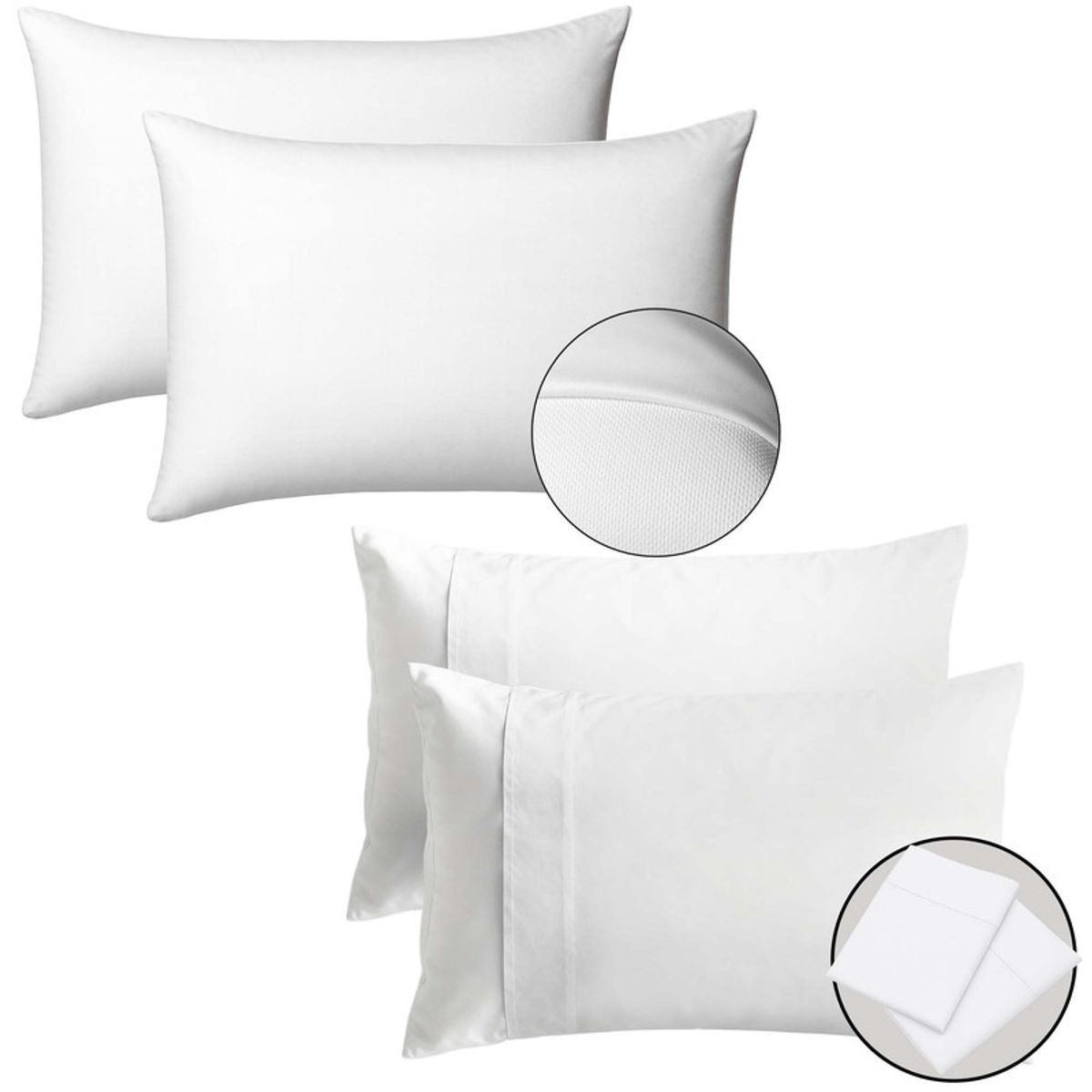 ENERGY PLUS - Combo 2 Almohadas Viscoelástica +2 Fundas Algodón 180 Hilos