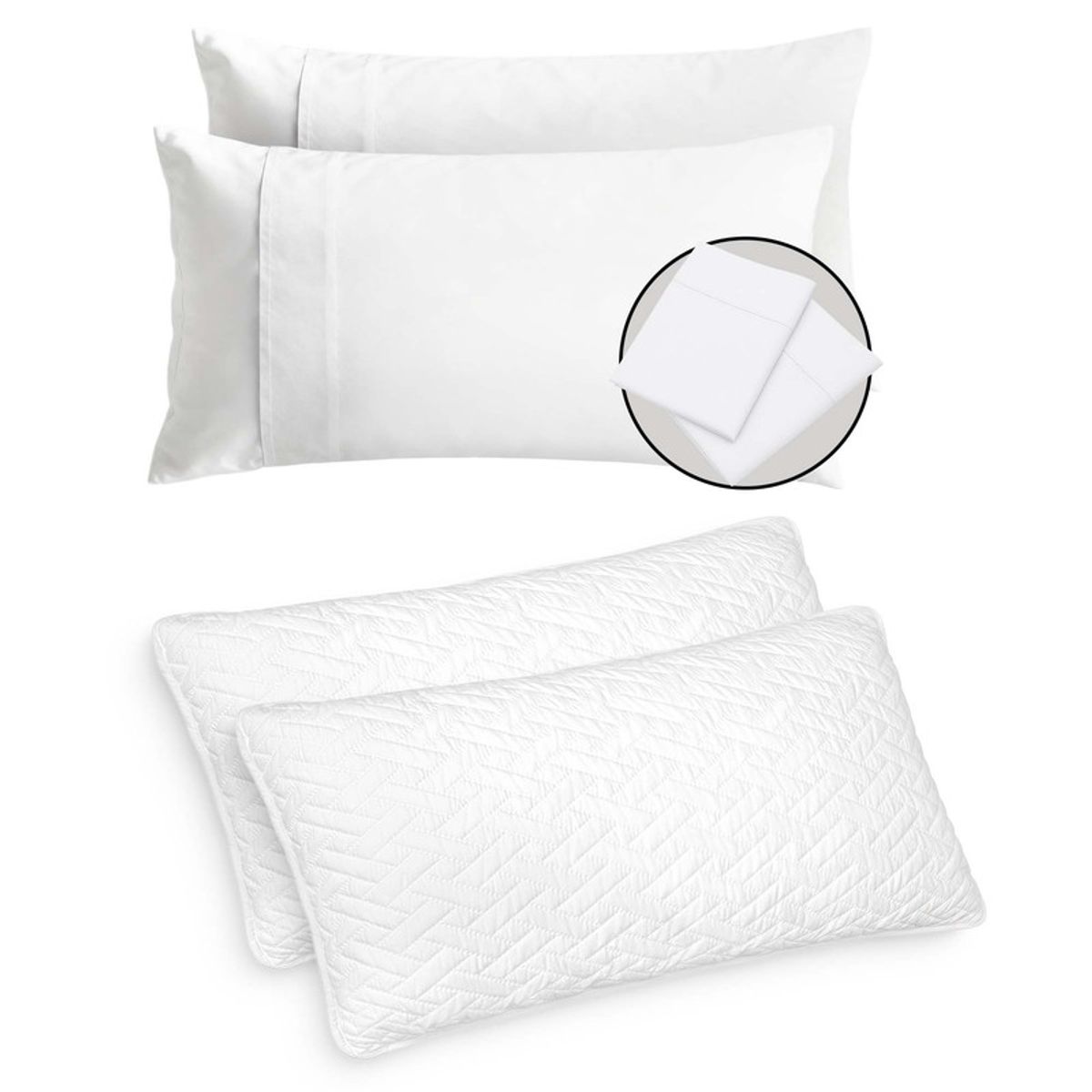 ENERGY PLUS - Combo x4 Almohadas Ultrasonido + Fundas Algodón XL 90x50