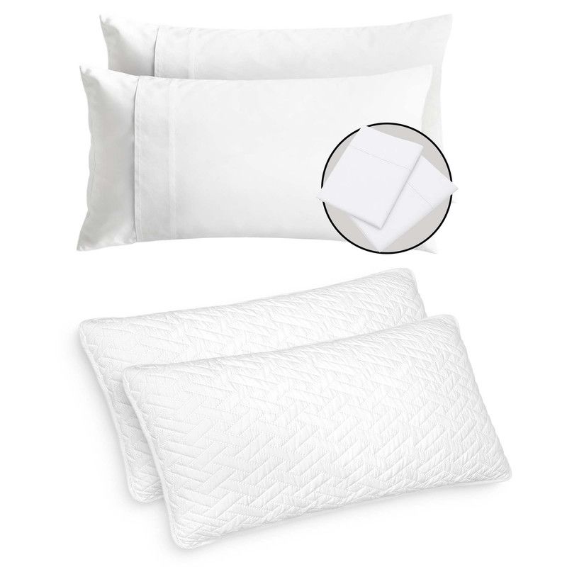 ENERGY PLUS - Combo x4 Almohadas Ultrasonido + Fundas Algodón XL 90x50