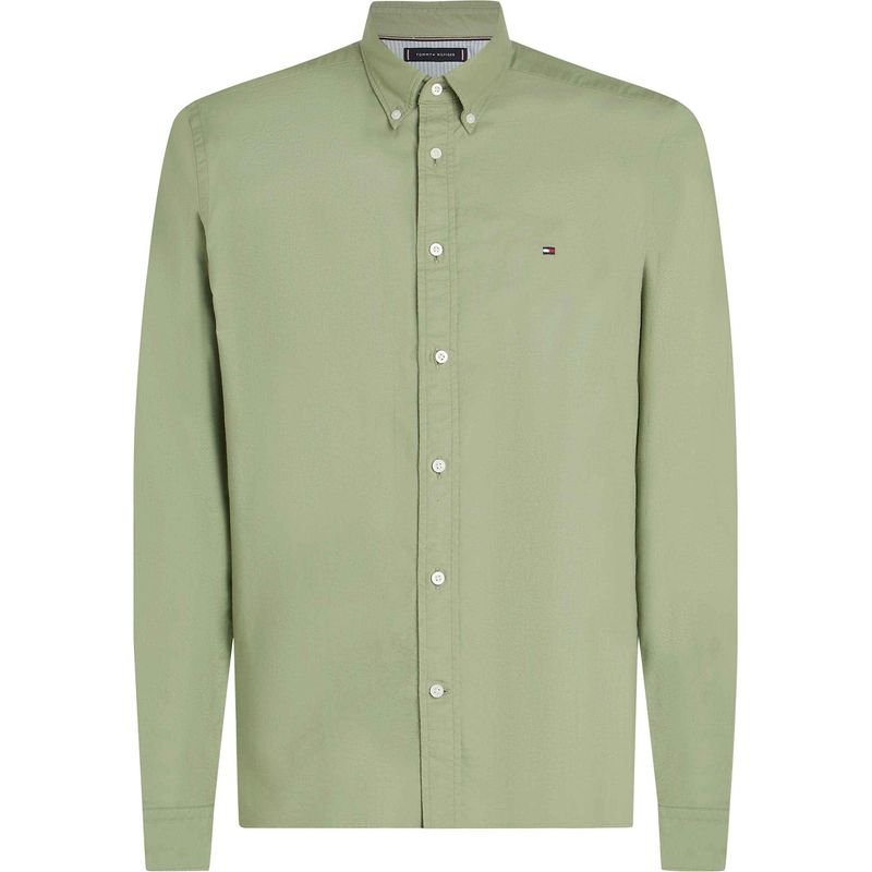 TOMMY HILFIGER - Camisa verde de corte regular con logo bordado Tommy Hilfiger