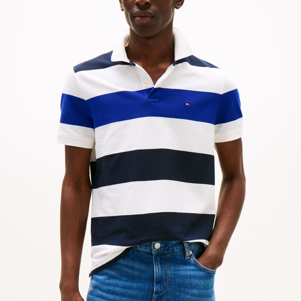 TOMMY HILFIGER - Polo gris con diseño color block y rayas de corte regular Tommy Hilfiger
