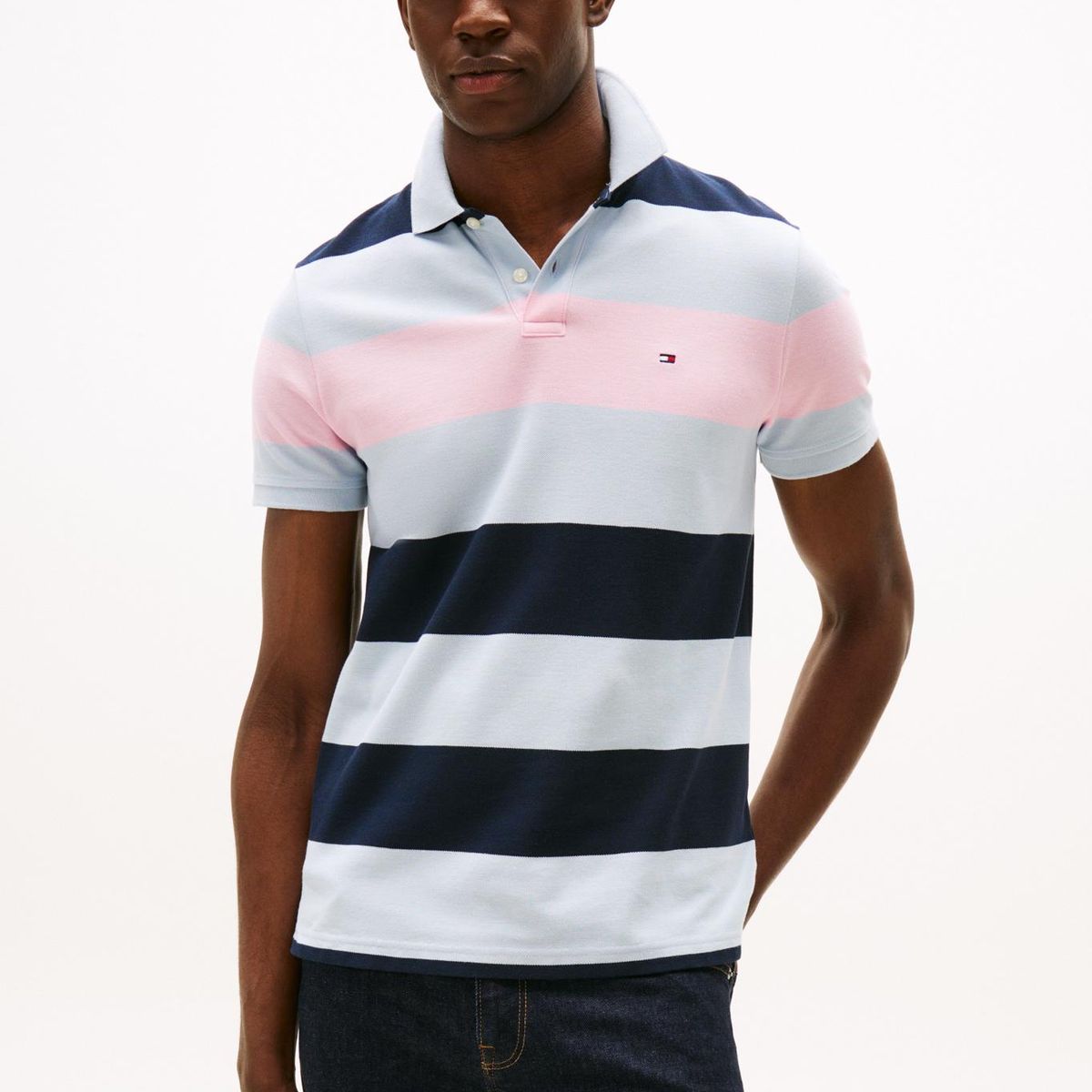 TOMMY HILFIGER - Polo celeste con diseño color block y rayas de corte regular Tommy Hilfiger