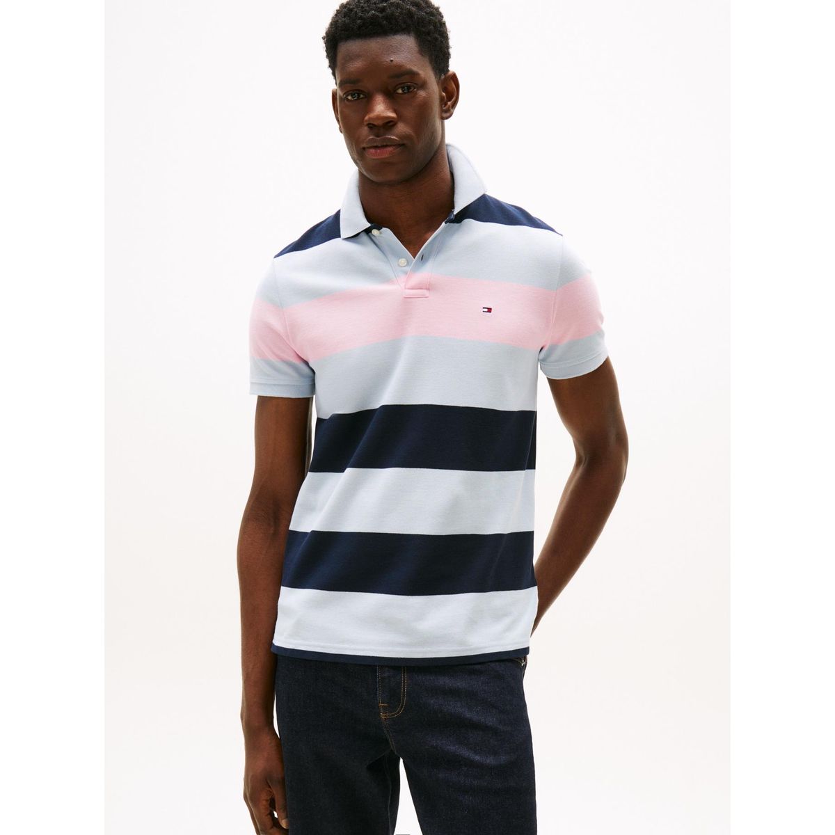 TOMMY HILFIGER - Polo celeste con diseño color block y rayas de corte regular Tommy Hilfiger