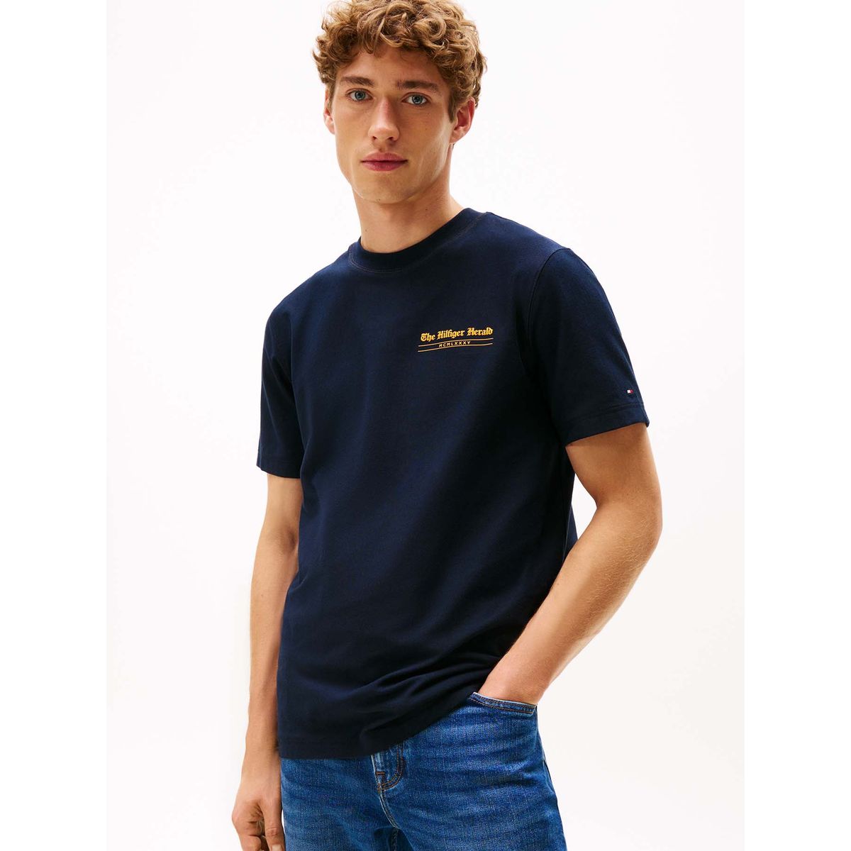 TOMMY HILFIGER - Camiseta azul de cuello redondo con logo trasero Tommy Hilfiger