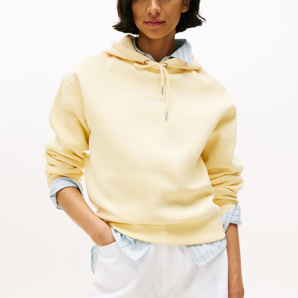 TOMMY HILFIGER - Buzo amarillo con capota, cordón y logo bordado Tommy Hilfiger