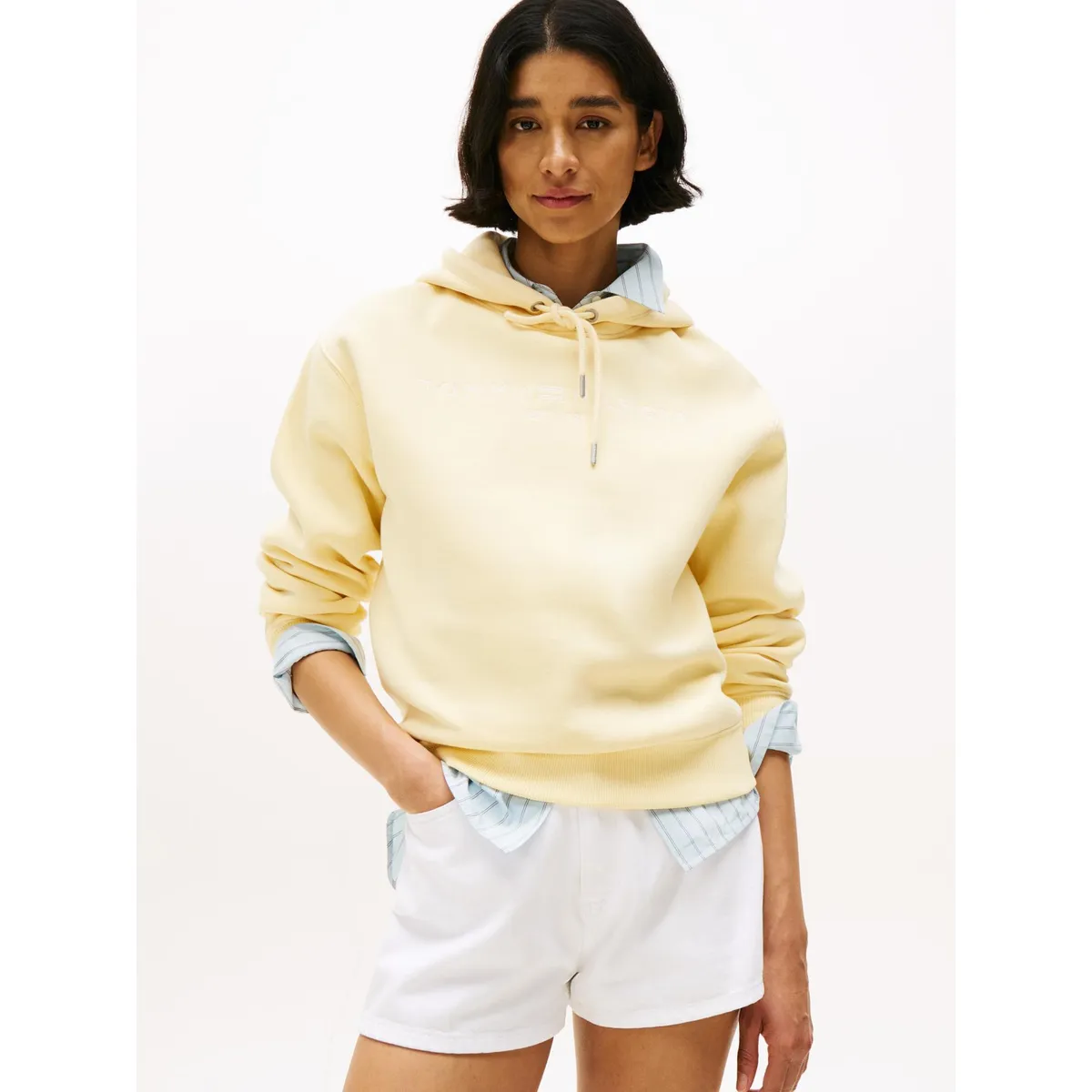 TOMMY HILFIGER - Buzo amarillo con capota, cordón y logo bordado Tommy Hilfiger