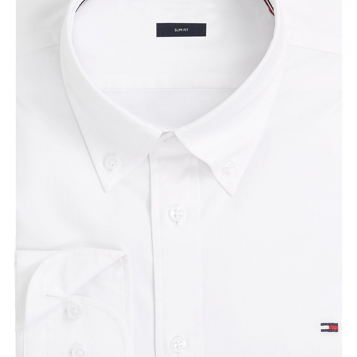 TOMMY HILFIGER - Camisa blanca de corte slim con popelina stretch con botón en cuello Tommy Hilfiger