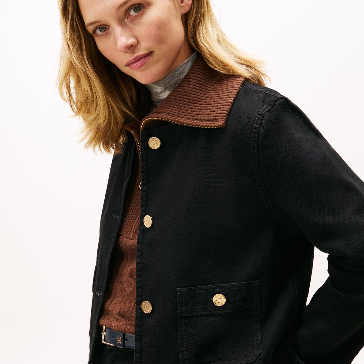 TOMMY HILFIGER - Chaqueta negra denim negra con logo  Tommy Hilfiger