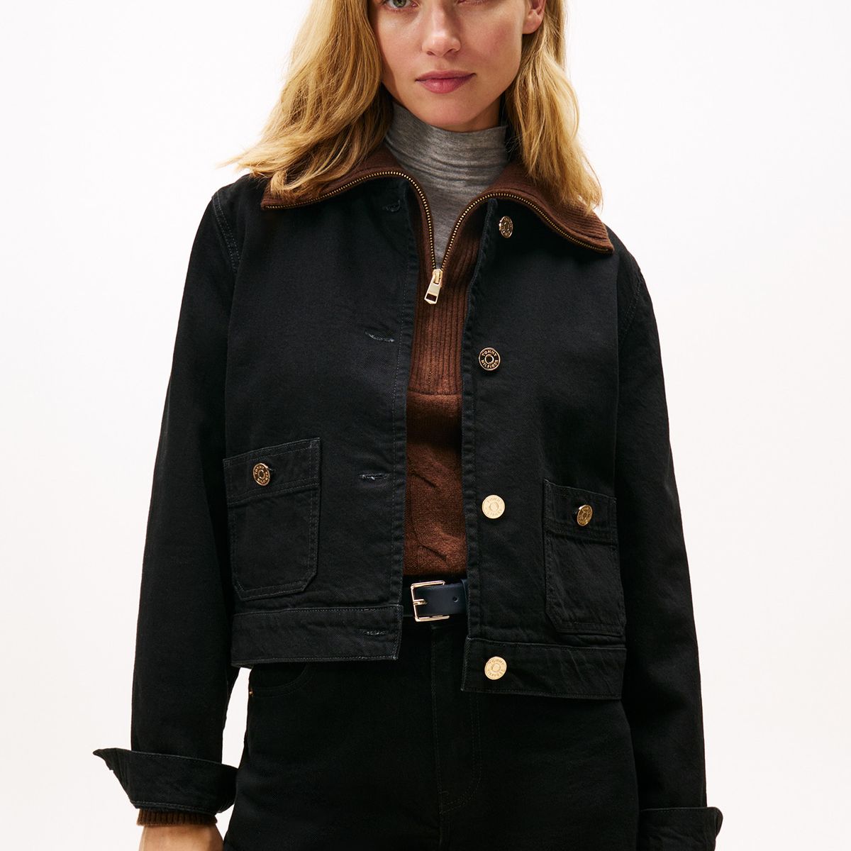 TOMMY HILFIGER - Chaqueta negra denim negra con logo  Tommy Hilfiger