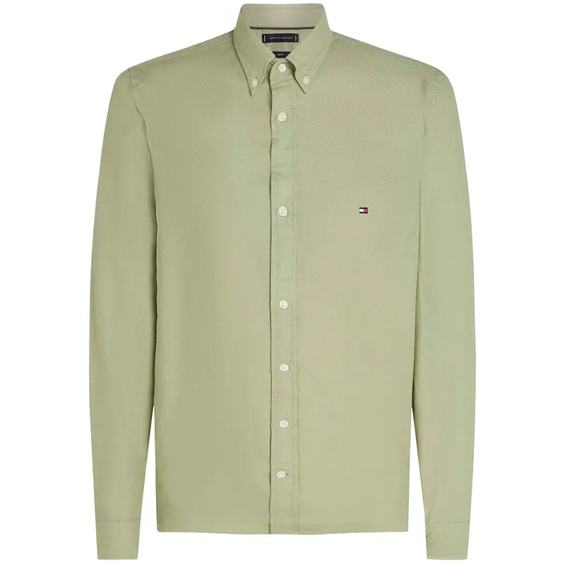 TOMMY HILFIGER - Camisa verde slim de hilo teñido Tommy Hilfiger