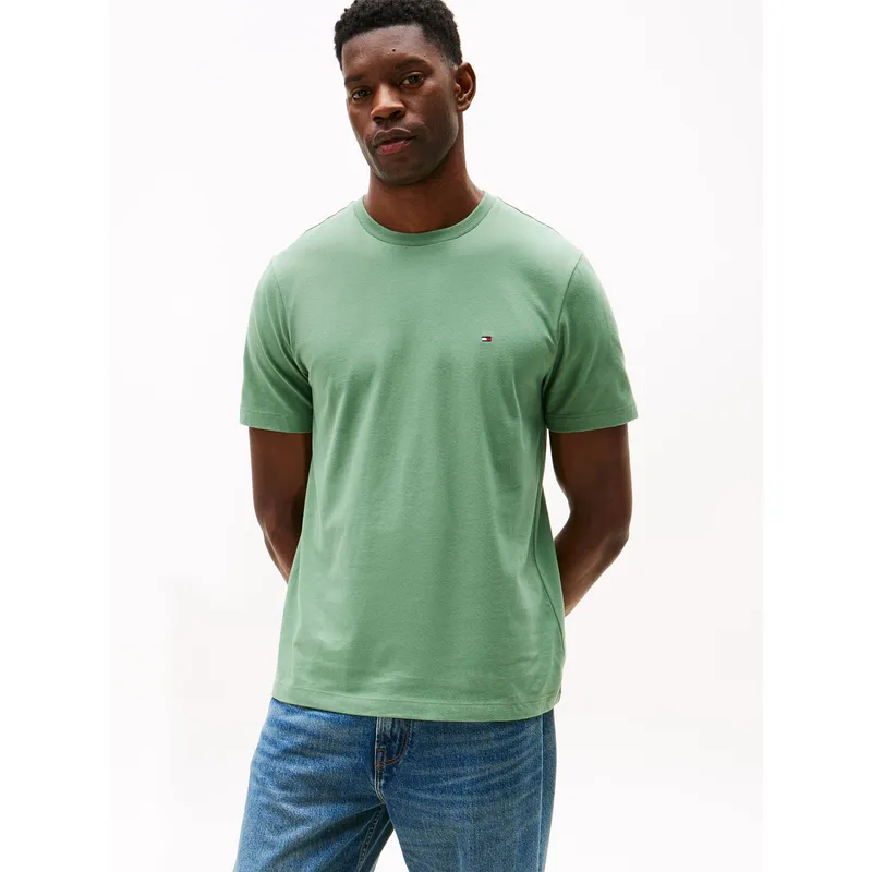 TOMMY HILFIGER - Camiseta verde de cuello redondo con logo bordado Tommy Hilfiger