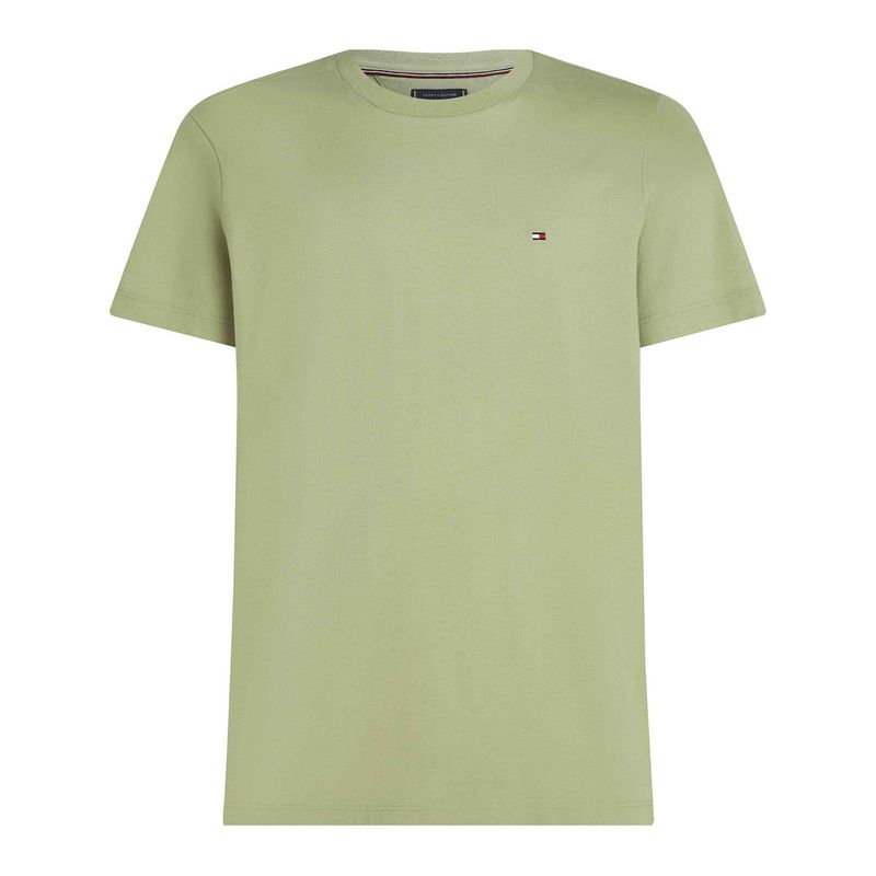 TOMMY HILFIGER - Camiseta verde de cuello redondo con logo bordado Tommy Hilfiger