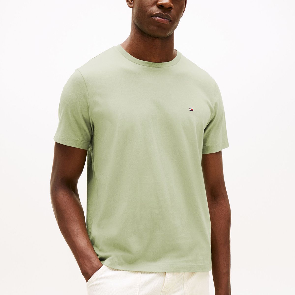 TOMMY HILFIGER - Camiseta verde de cuello redondo con logo bordado Tommy Hilfiger