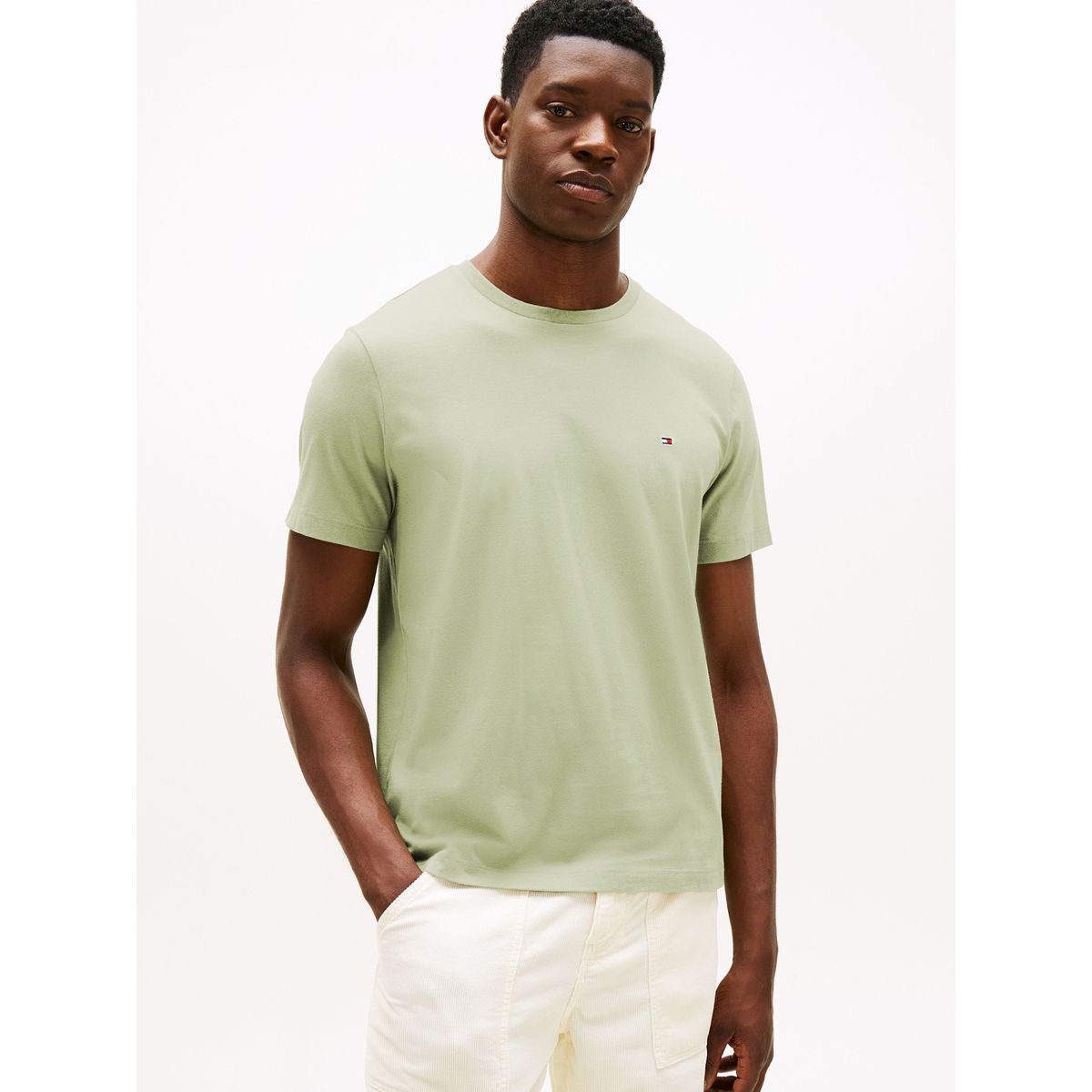 TOMMY HILFIGER - Camiseta verde de cuello redondo con logo bordado Tommy Hilfiger