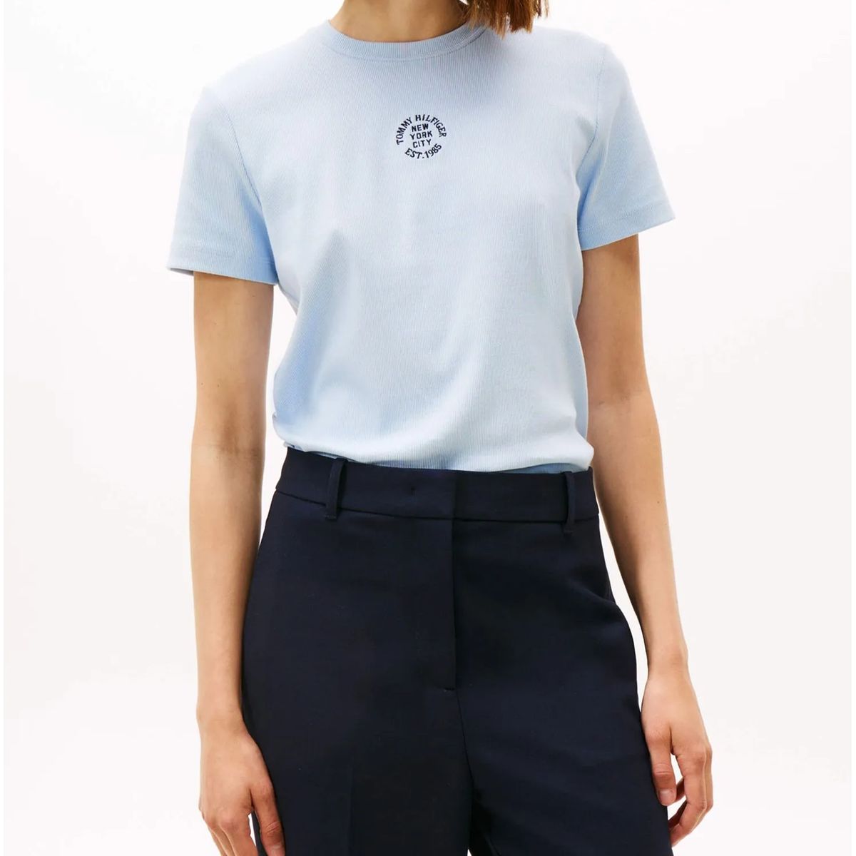 TOMMY HILFIGER - Camiseta celeste de corte regular con diseño de rayas Tommy Hilfiger