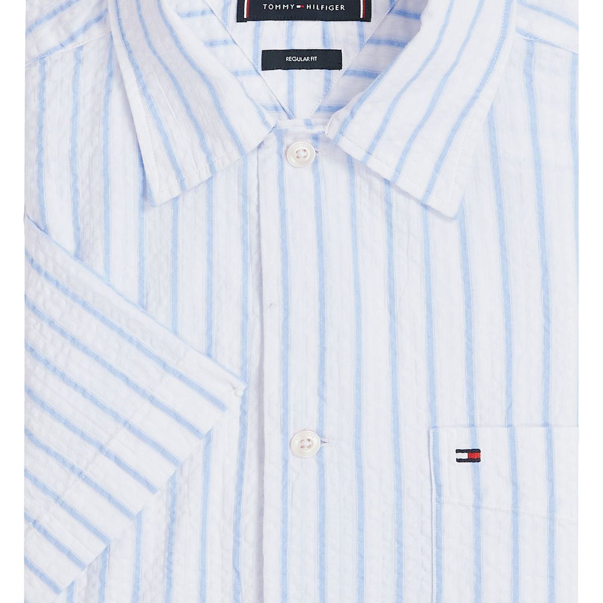 TOMMY HILFIGER - Camisa azul claro seersucker de corte regular con diseño de rayas Tommy Hilfiger