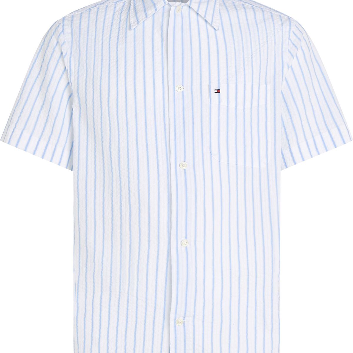 TOMMY HILFIGER - Camisa azul claro seersucker de corte regular con diseño de rayas Tommy Hilfiger