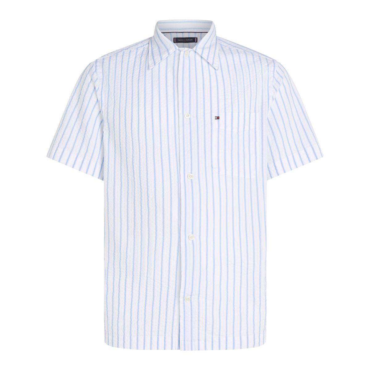 TOMMY HILFIGER - Camisa azul claro seersucker de corte regular con diseño de rayas Tommy Hilfiger
