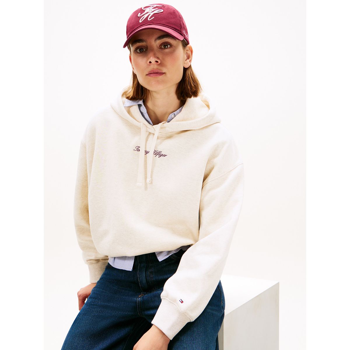 TOMMY HILFIGER - Buzo blanco con capota y logo texturizado Tommy Hilfiger