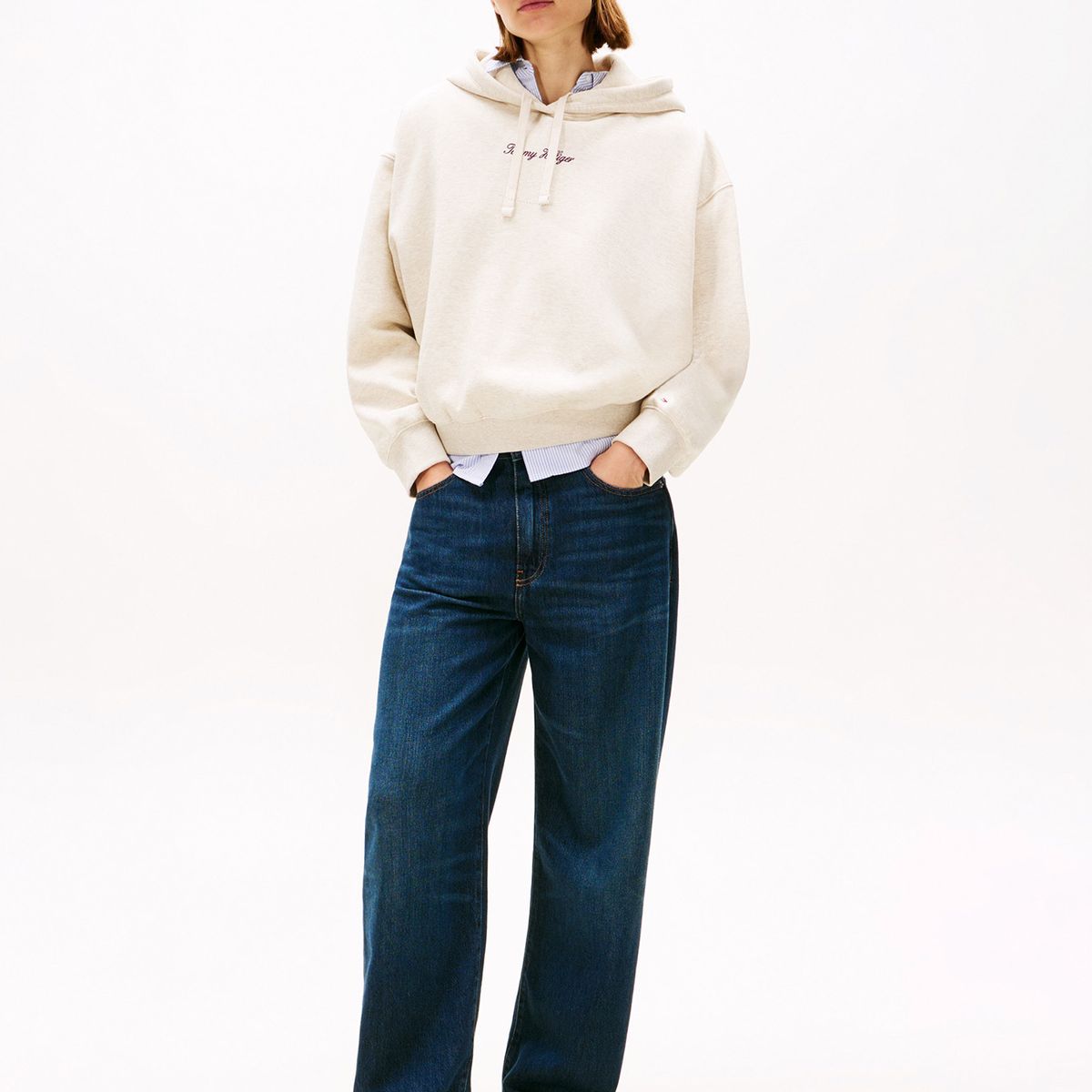 TOMMY HILFIGER - Buzo blanco con capota y logo texturizado Tommy Hilfiger