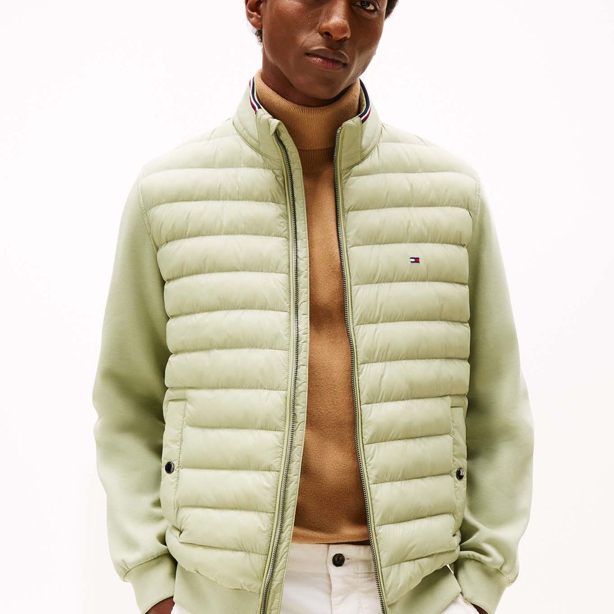 TOMMY HILFIGER - Chaqueta verde de punto acolchada con cremallera Tommy Hilfiger