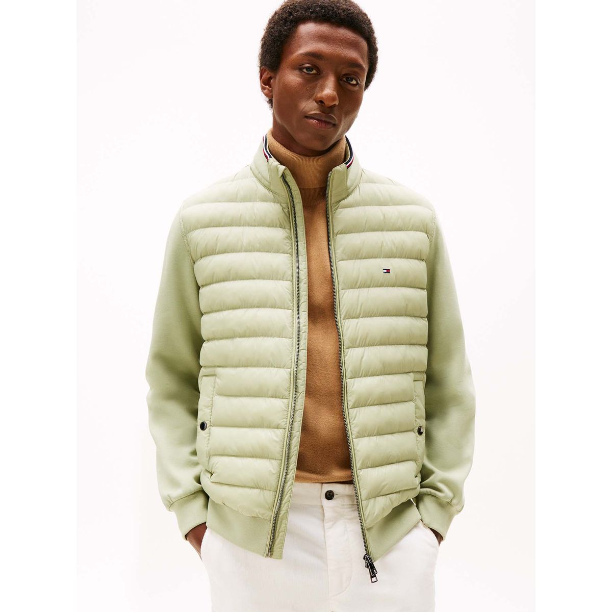 TOMMY HILFIGER - Chaqueta verde de punto acolchada con cremallera Tommy Hilfiger