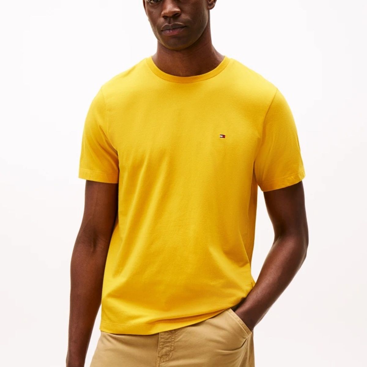 TOMMY HILFIGER - Camiseta amarilla de cuello redondo con logo bordado Tommy Hilfiger