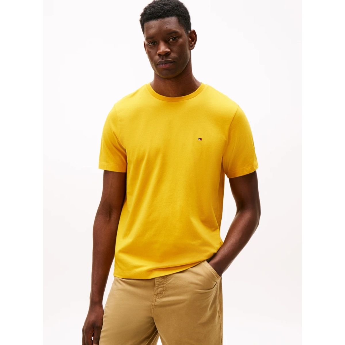 TOMMY HILFIGER - Camiseta amarilla de cuello redondo con logo bordado Tommy Hilfiger