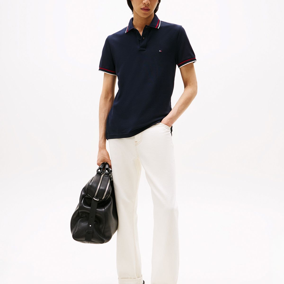TOMMY HILFIGER - Polo azul de corte slim con logo Tommy Hilfiger