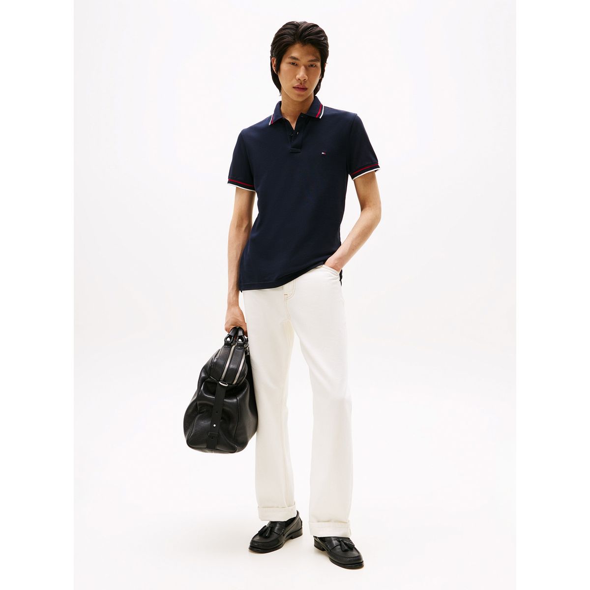 TOMMY HILFIGER - Polo azul de corte slim con logo Tommy Hilfiger