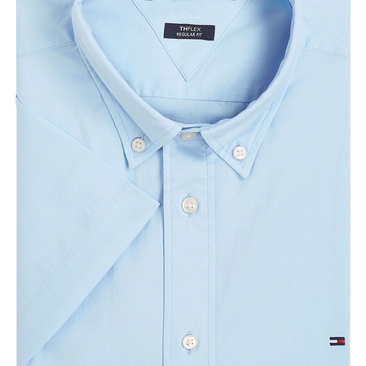 TOMMY HILFIGER - Camisa celeste Flex Poplin Solid de manga corta Tommy Hilfiger