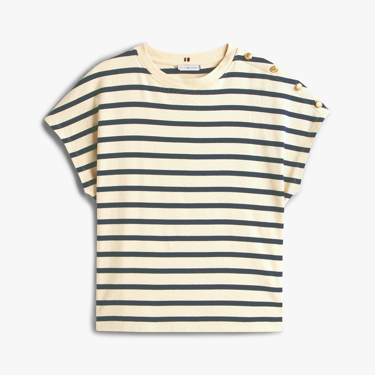TOMMY HILFIGER - Camiseta beige con botones dorados en el hombro Tommy Hilfiger