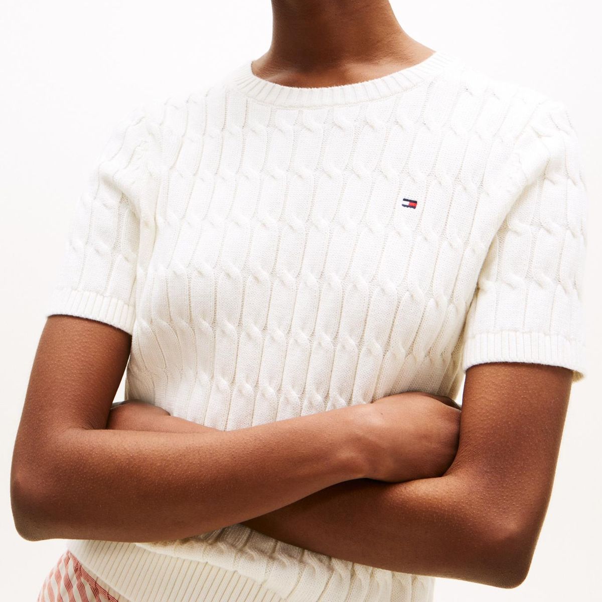 TOMMY HILFIGER - Saco blanco cable con tejido trenzado de cuello redondo  Tommy Hilfiger