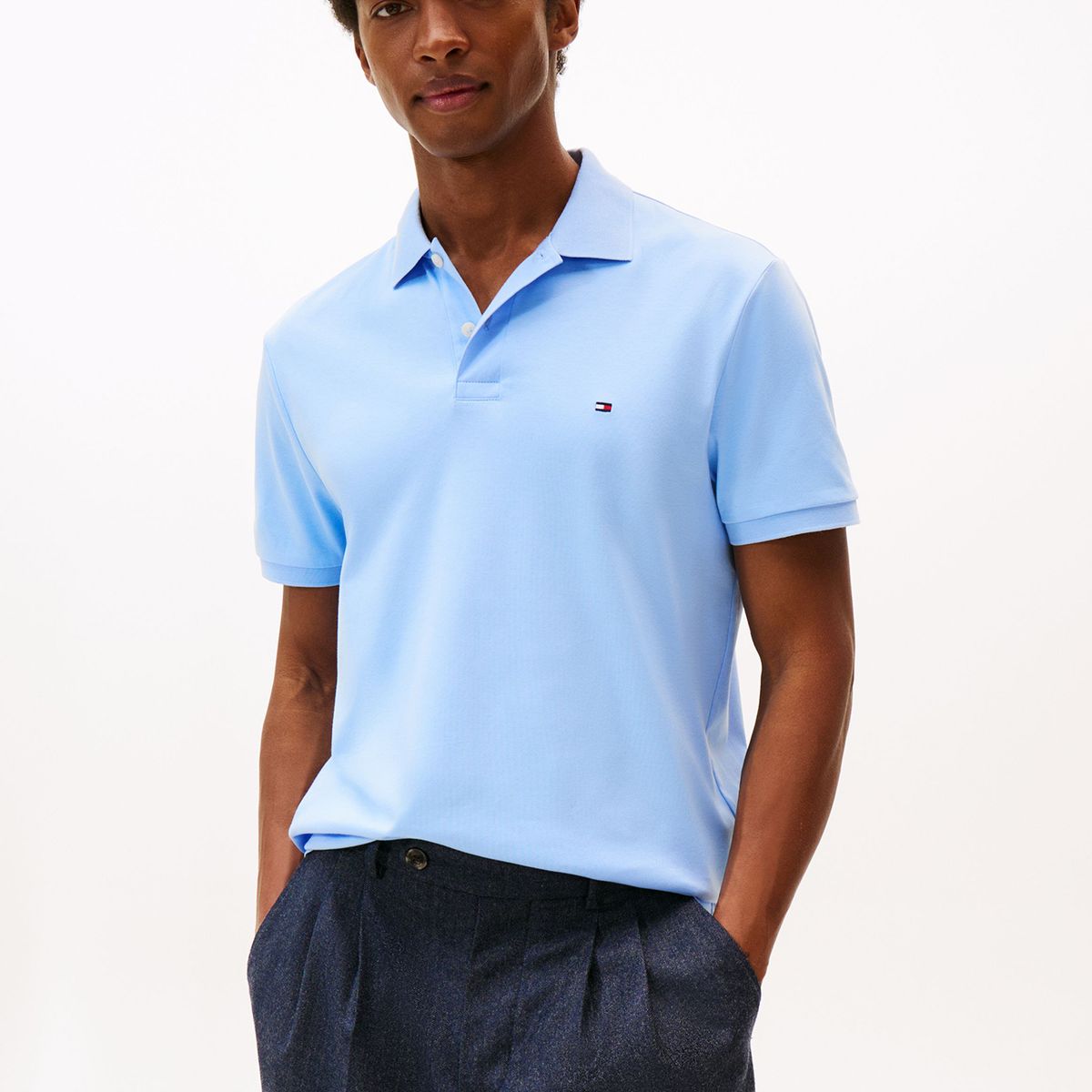 TOMMY HILFIGER - Polo celeste de punto interlock de corte regular Tommy Hilfiger