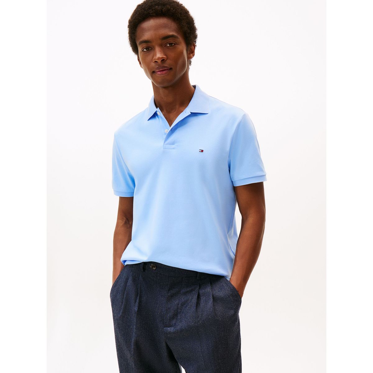 TOMMY HILFIGER - Polo celeste de punto interlock de corte regular Tommy Hilfiger