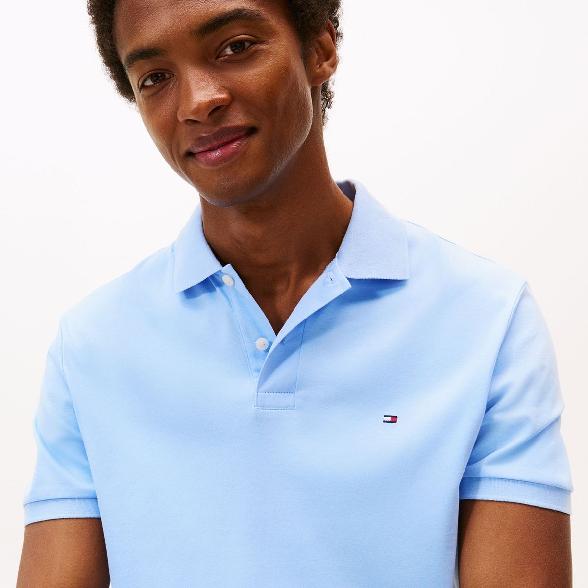 TOMMY HILFIGER - Polo celeste de punto interlock de corte regular Tommy Hilfiger