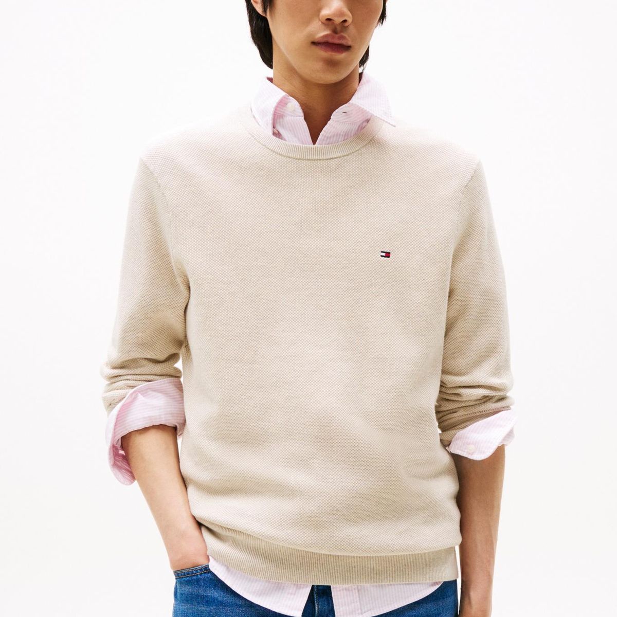 TOMMY HILFIGER - Saco gris de punto texturizado y cuello redondo Tommy Hilfiger